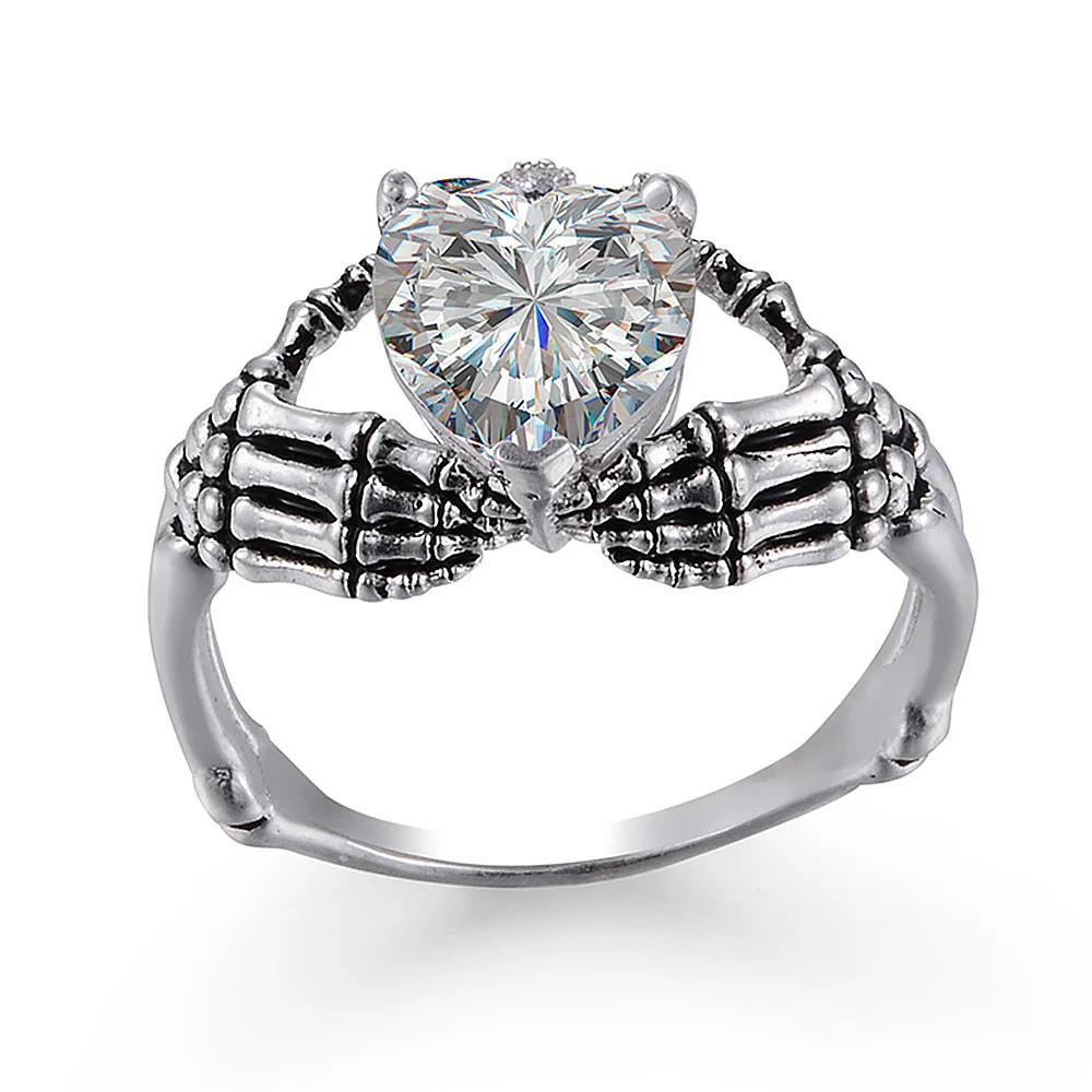 

S925 Sterling Silver Hands Holding a Heart Promise Cubic Zirconia Ring, Love and Friendship Engagement Wedding Irish Ladies' Cla