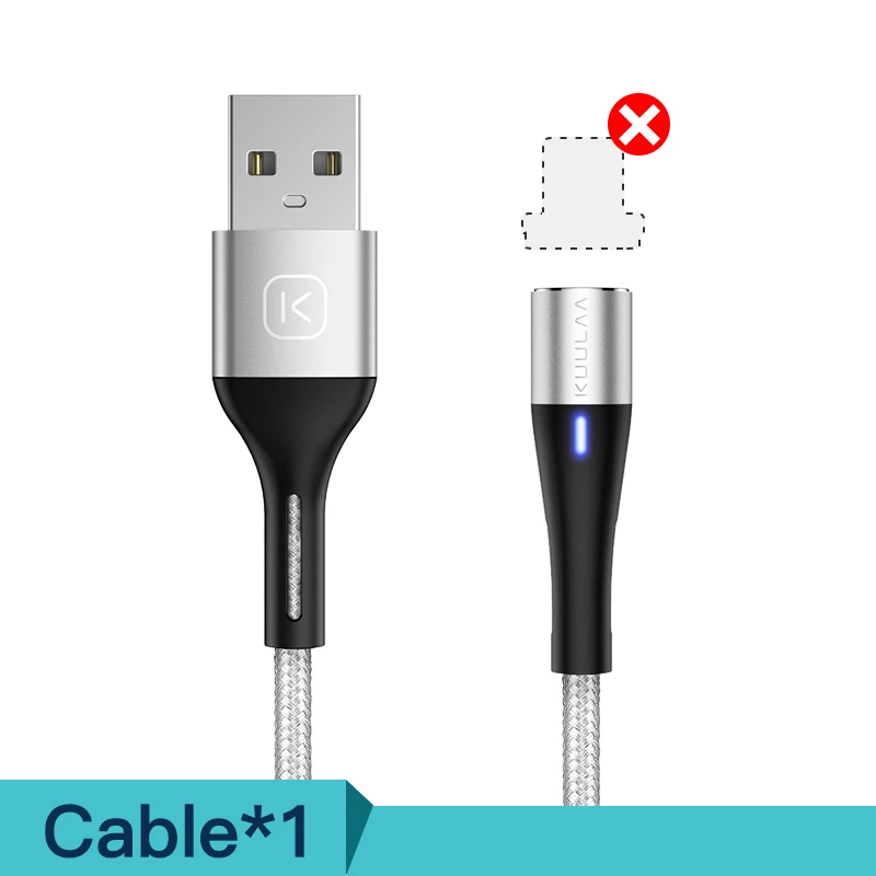 KUULAA Магнитный кабель Micro USB C 3A Быстрая Зарядка адаптер для iPhone samsung XiaoMi зарядное устройство магнит Быстрая зарядка usb type-C шнур - Цвет: Silver cable