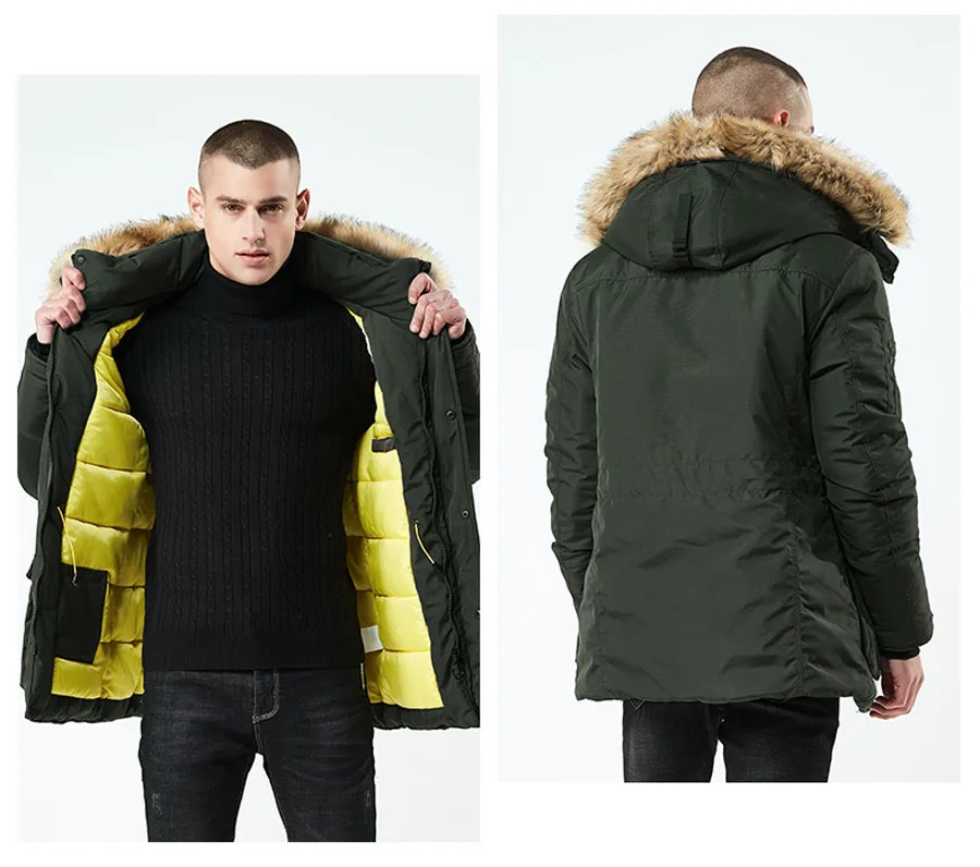 Брендовая Новинка, парка, мужские зимние куртки, хлопок, однотонный цвет, Chaquetas ropa hombre, толстые парки, мужская повседневная верхняя одежда, меховые пальто