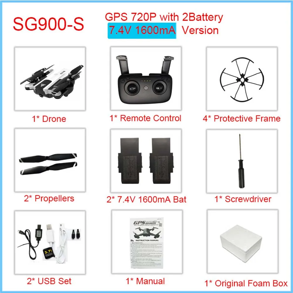 White720p2BFoam Профессиональный gps Дрон с wifi FPV 1080P 720P HD камера SG900S 20minis Flying Follow Me Hold складной Радиоуправляемый Дрон вертолет - Цвет: White720p2BFoam