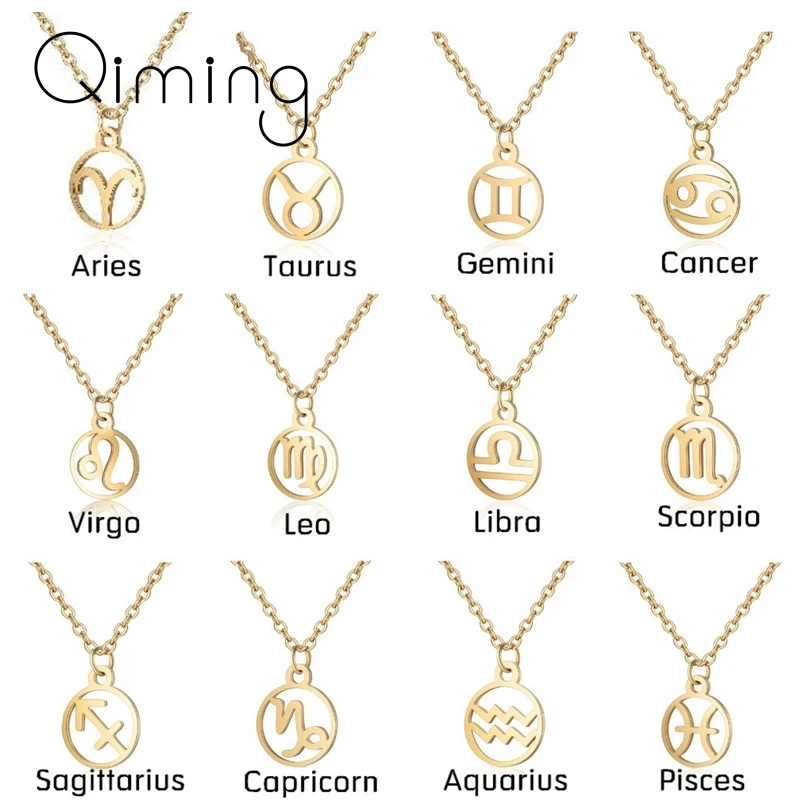 Женское Ожерелье со знаками Зодиака 12 созвездий из нержавеющей стали|Ожерелья с