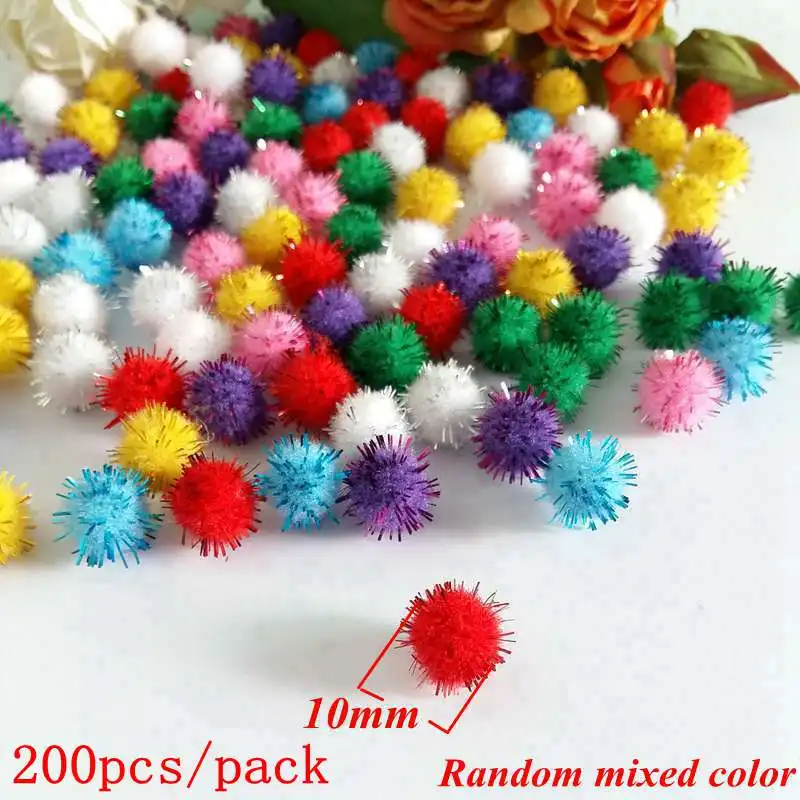 10mm 200pcs 200-150 шт/партия 10/15 мм блестки помпон плюш смешанный цвет креативный детский материал ручной работы Блестящий пенопластовый шар DIY ремесло принадлежности - Цвет: 10mm 200pcs