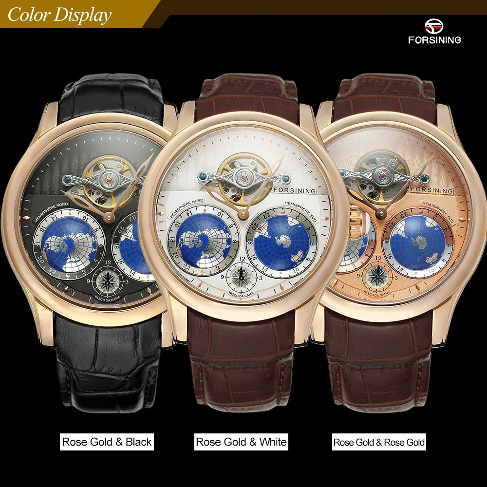 Forsining Earth Real Tourbillion розовое золото классические мульти ди Мужские
