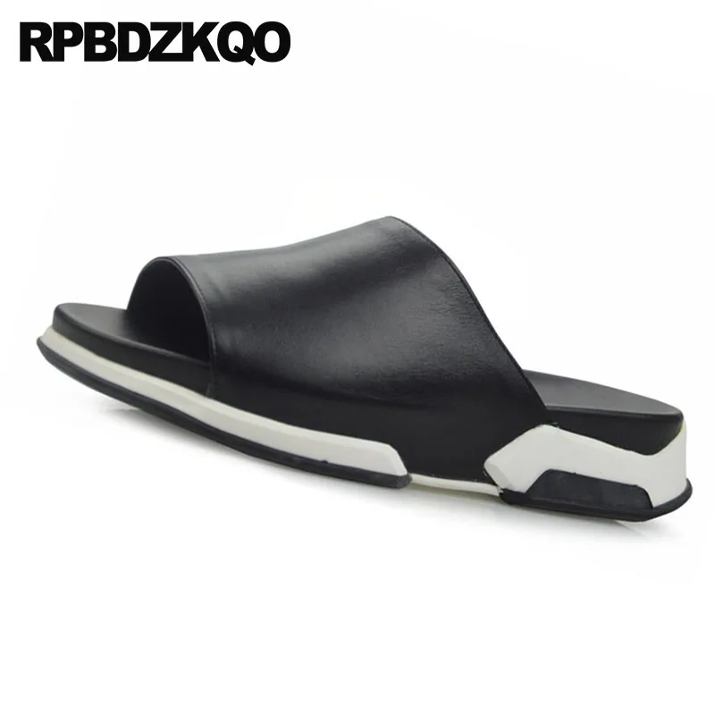 Шлепанцы мужские без застежки натуральная кожа открытый носок сандалии летняя