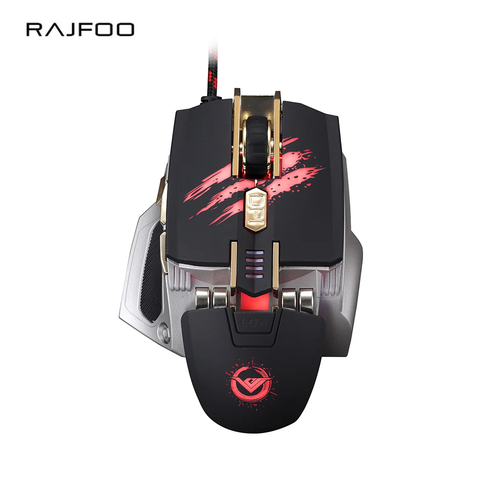 Rajfoo лазерная мышь 7 ключи макро настройки сенсорный ролик usb gaming Топ Чип Цвет