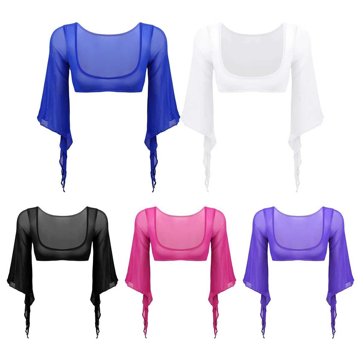 Модный мягкий сетчатый прозрачный открытый нагрудный расклешенный рукав с