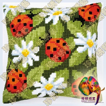 Бургундия DIY Kit рукоделие Crewel Пряжа Вышивка Подушка Чехол для подушки вышивка крестиком Подушка Чехол Наборы комплекты одежды с принтом «бабочка» «божья коровка» - Цвет: Бургундия