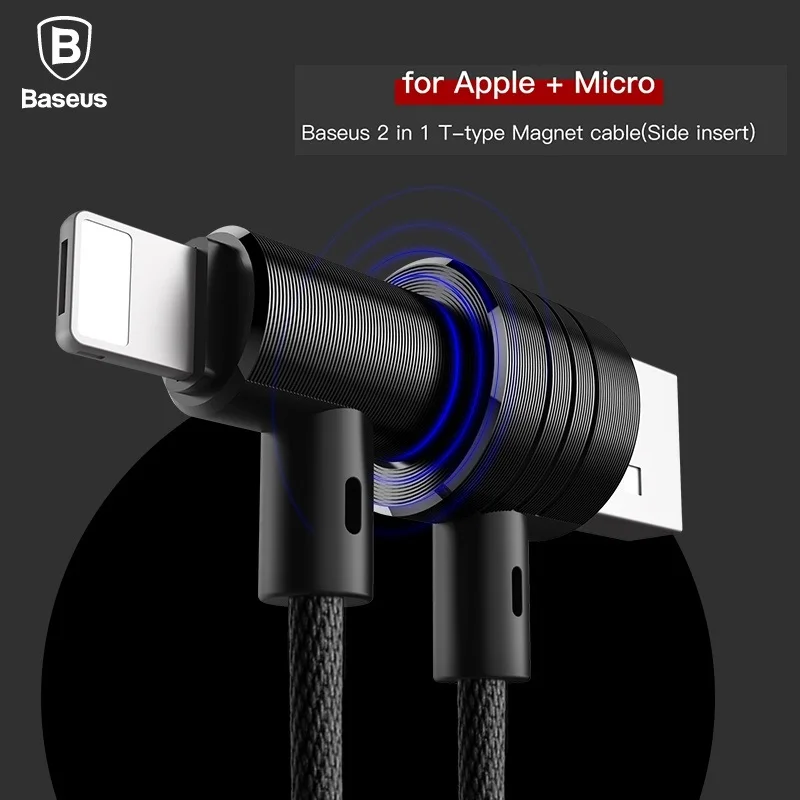 Baseus марка умный магнит кабели 2 в 1 micro usb + 8 pin быстрой зарядки кабель для iphone ios и