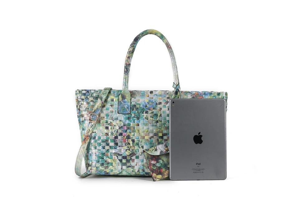 Arliwwi Brand Designer Luxury Handmade Knitting Women Tote Handbags Large Capacity Floral shiny Woven Bags