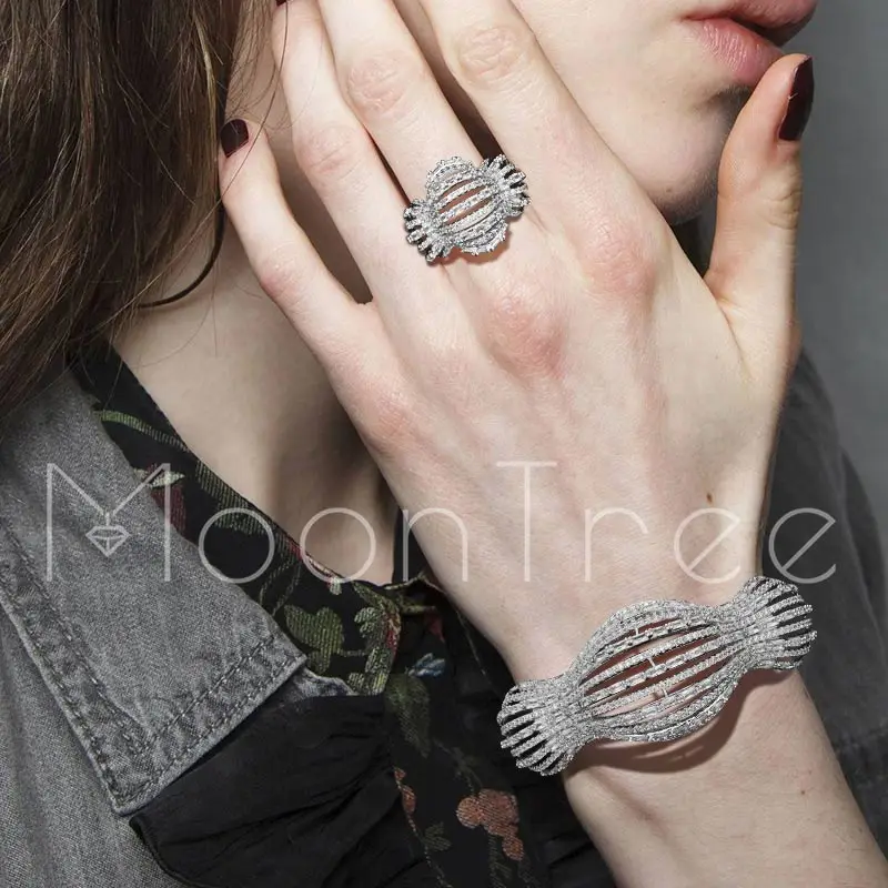 

MoonTree Hollow Luxury Lines Super AAA Cubic Zirconia Jewelry Sets Women Lovers Engagement Party Gifts Hand Accessories
