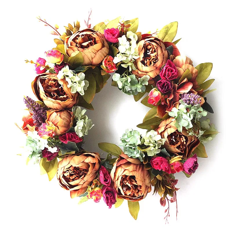 

Artificial Brown Peony Decoration Wreath Fake Flower Home Door Wall Hanging Garland Wedding Prop Decor