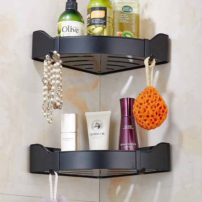 Черные полки для ванной комнаты с матовым никелевым оформлением|bathroom shelf|black bathroom