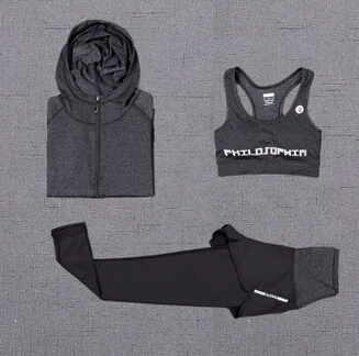 3 piece set b Брюки с высокой талией+ пальто с капюшоном+ футболка+ бюстгальтер+ шорты для женщин, для йоги, комплект из 5 предметов, для бега на открытом воздухе, быстросохнущая одежда для фитнеса, тренажерного зала, спортивный комплект - Color: 3 piece set b
