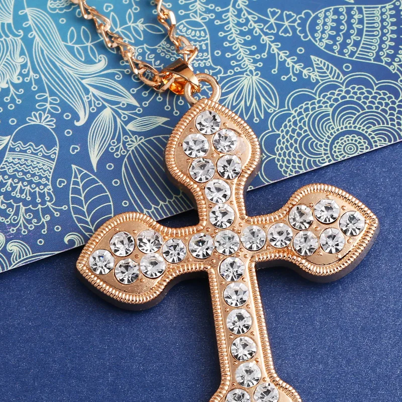 Ожерелье OCESRIO с подвеской в виде большого Креста серебряного цвета длинное