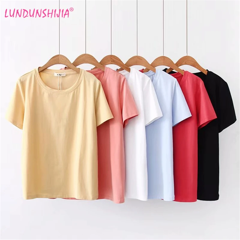 Модная женская футболка LUNDUNSHIJIA из 100% хлопка высокого качества лето 2019
