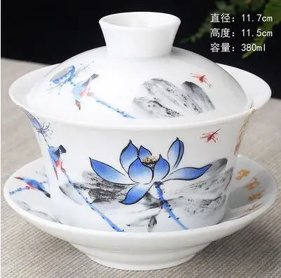 Китайский Gaiwan чайный набор кунг-фу белый керамический гайвань синий и белый фарфор чайная посуда Tureen Sancai чайная чашка для пуэр - Цвет: 380ml