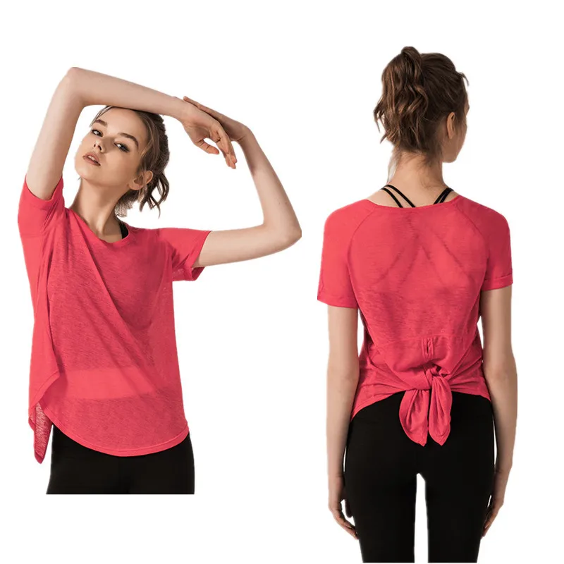 

Open Back Yoga Shirts Woman Fitness Sports T-shirts Workout Gym Tops For Women Gym Sports T-shirt For Fitness Yoga Top Clothes