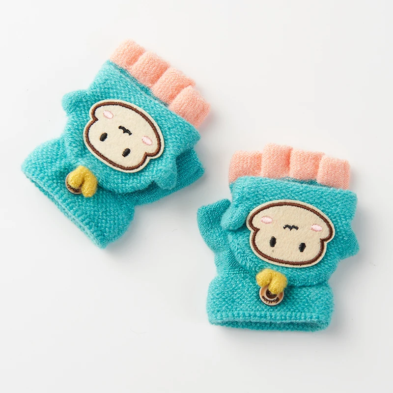 Зимние детские варежки с милым рисунком перчатки полупальцами теплые зимние