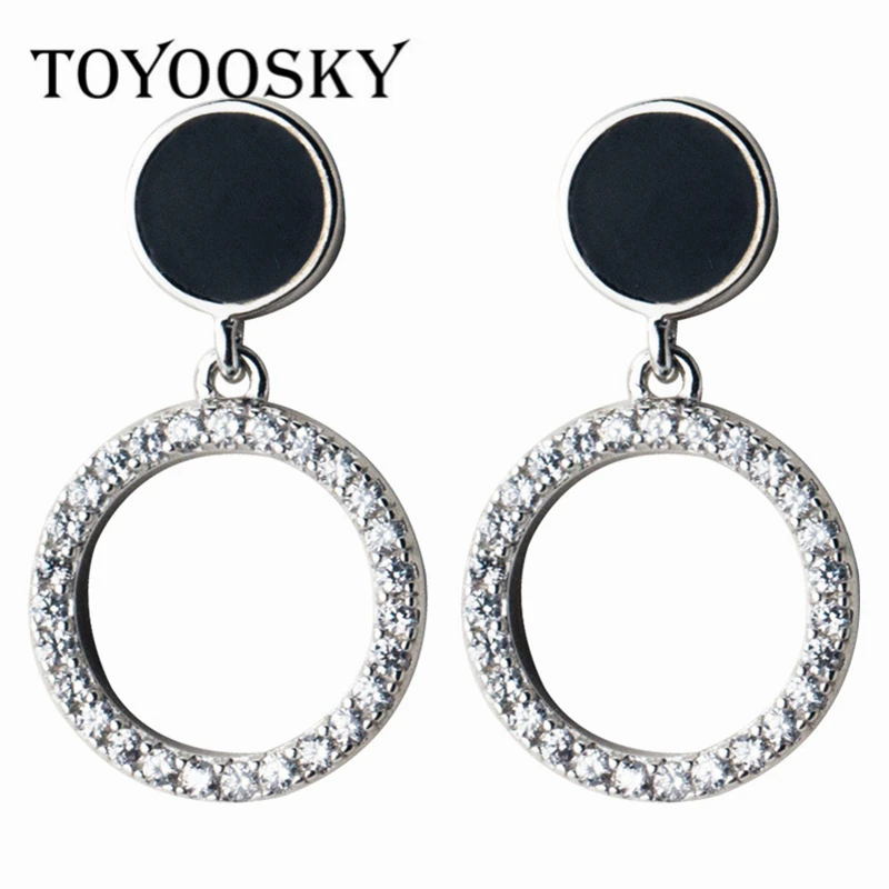 Серьги TOYOOSKY из серебра 925 пробы Круглые черные короткие геометрические модные
