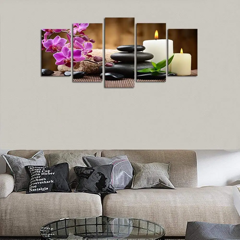 HD Печать Современная Орхидея дзен спа камень бамбук свечи масляная живопись на