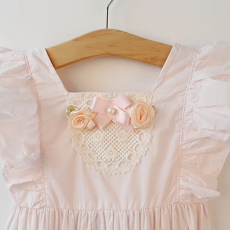 Elegant Girl Dress Summer Fashion pink Lace Bow Party tutu dress Flower Princess Wedding Dresses Baby clothes 2t-6 | Детская одежда и