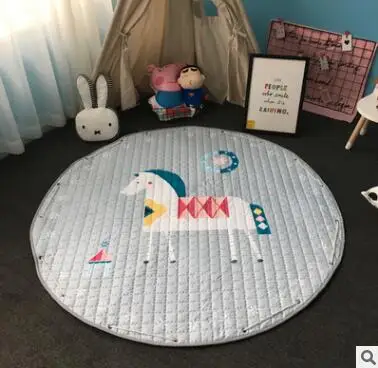 Лиловый Детский круглый коврик 1,5 м/59 дюймов, детский игровой коврик, органайзер для игрушек, сумка для хранения с завязками, Детский напольный игровой коврик с мультяшными животными - Цвет: Лиловый