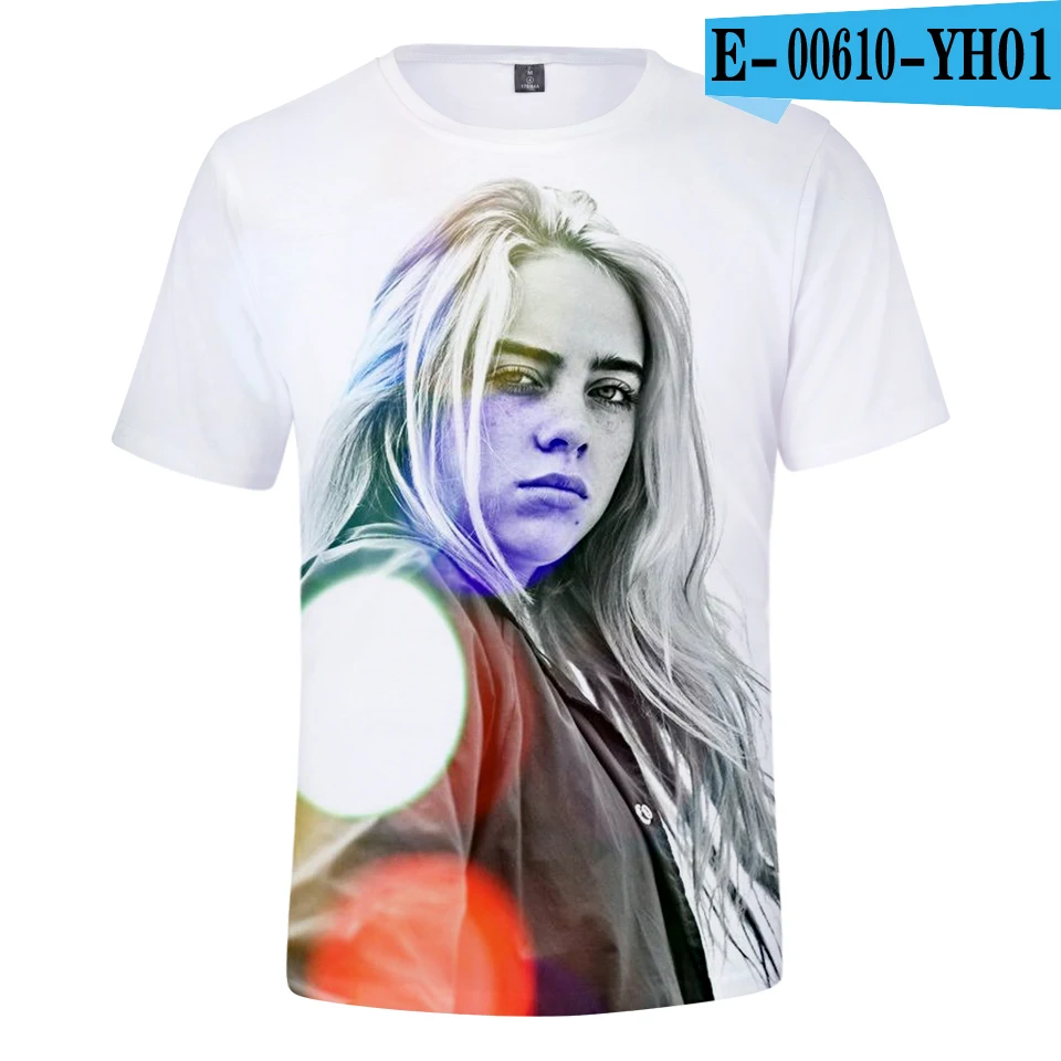 Фиолетовый Billie Eilish, новинка, 3D футболка, для мужчин, летняя мода, хип-хоп, Harajuku, повседневная одежда, Billie Eilish, 3D, для девочек, желтая футболка - Цвет: Фиолетовый