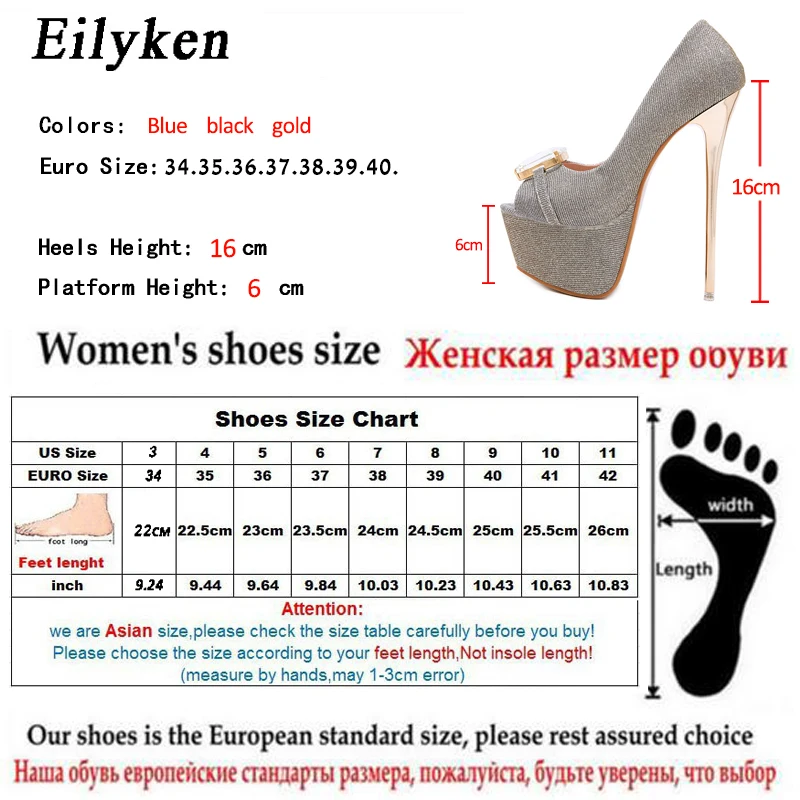 Eilyken/женские туфли-лодочки на высоком каблуке; женские пикантные туфли-лодочки с открытым носком и украшением в виде кристаллов; туфли на платформе; цвет золотой, синий, черный; свадебные вечерние туфли