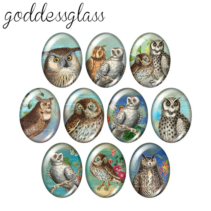 

Vintage Owl Birds Hope Dreams 10pcs mixed 13x18mm/18x25mm/30x40mm Oval photo glass cabochon demo flat back Making findings
