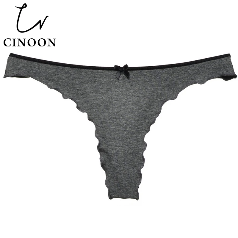 Серый CINOON,, трусики, сексуальные стринги, хлопок, стринги, удобные трусы для женщин, бант, нижнее белье, одноцветное нижнее белье - Цвет: Серый