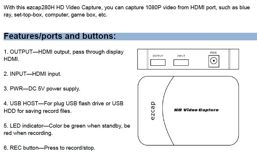 280HB HDMI Плата видеозахвата декодирование 1080P видеозапись для Blue Ray, tv STB box, компьютера, PS4 игрового плеера, с микрофоном