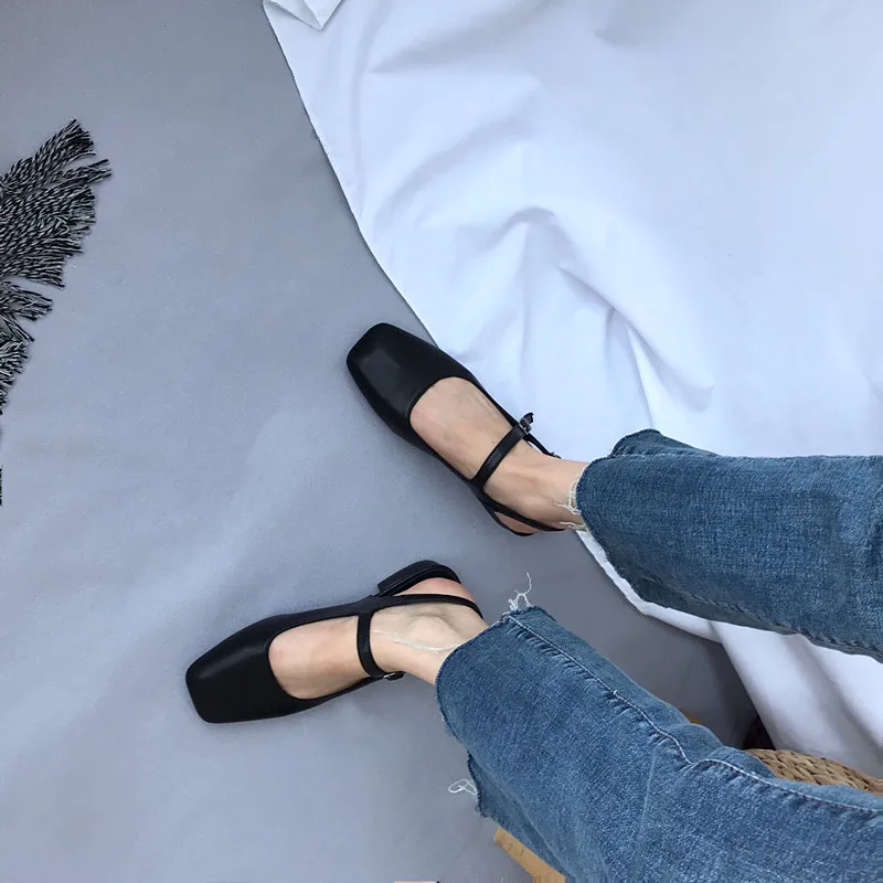 Women Spring 2019 Mules Shoes Sandals Back Strap Square Toe Shallow Slides Casual Outdoor Slip On Flat Single Shoes