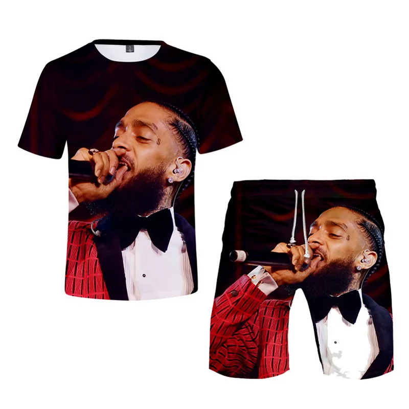 set 3877 Дизайн nipsey hussle футболка мужские шорты наборы с круглым вырезом короткий рукав мужская одежда модные летние пляжные шорты спортивный костюм для мужчин - Цвет: set 3877