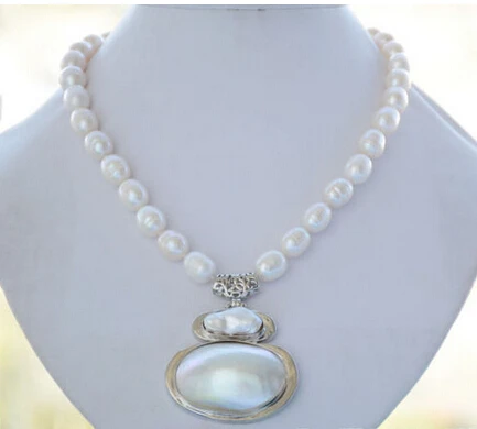 Jewelr 004352 12 мм натуральный белый рис пресноводный жемчуг ожерелье подвеска Mabe 17