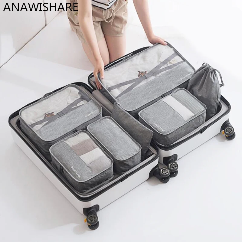 Anawishare 7 шт./компл. органайзер для багажа Сумка большой водонепроницаемый для дорожных принадлежностей упаковка кубиков органайзер для мешки для хранения одежды