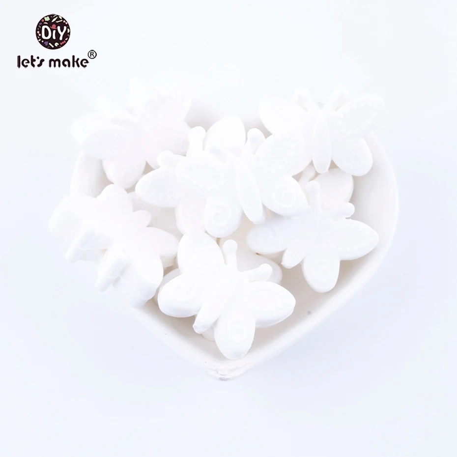 butterfly white Давайте изготовим Силиконовые Прорезыватели в виде бабочек, 10 шт., без бисероплетения, силиконовые бусины, картонная коробка, сделай сам, мобильная детская коляска, Детские Прорезыватели - Цвет: butterfly white