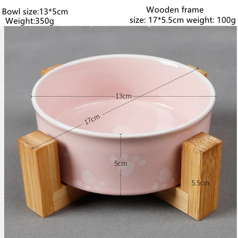New Printed Bone Paw Ceramic Dog Bowl Wooden Rack Dog Food Bowl Drinking Water Dish Pet Bowls Cat Dog Feeder Dog Food Container