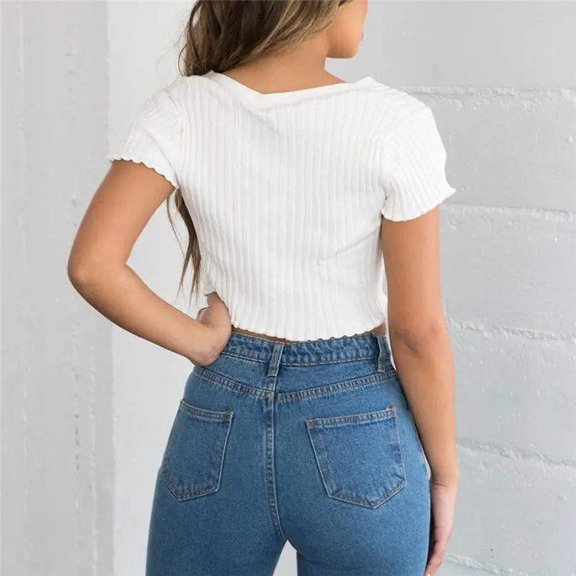 Женский укороченный топ MIARHB Повседневный с v-образным вырезом коротким рукавом и