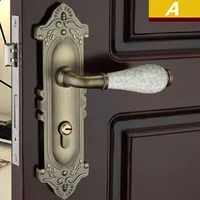 Retro style antique brass ceramic mechanical mute panel handle lock, bronze bedroom kitchen bathroom solid wooden door lock