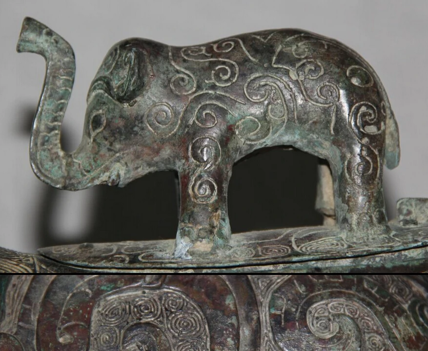 song voge gem S1891 16 Archaic Chinese Dynasty Bronze Palace Nobleman Using 2 Elephant Zun Statue | Дом и сад