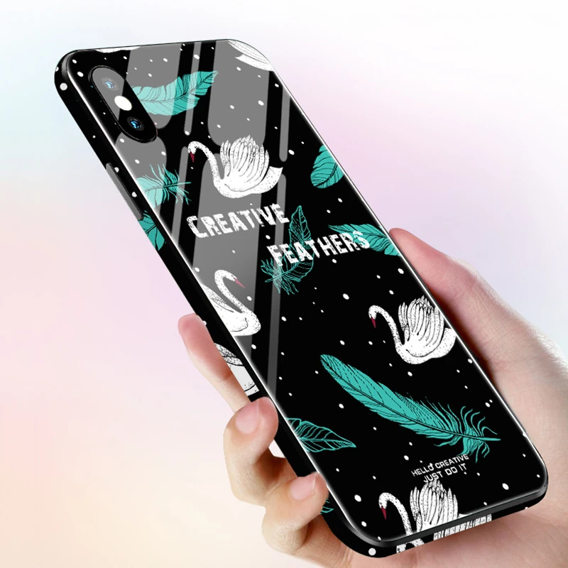 AKBKTII роскошный лебедь стекло чехол для iphone 6 s 8 плюс Чехол задняя Лебедь