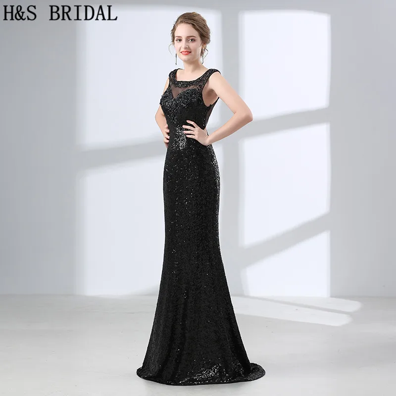 H&S BRIDAL Black Mermaid evening dresses long sequined party gown Sexy Back dress new year for Women | Свадьбы и торжества