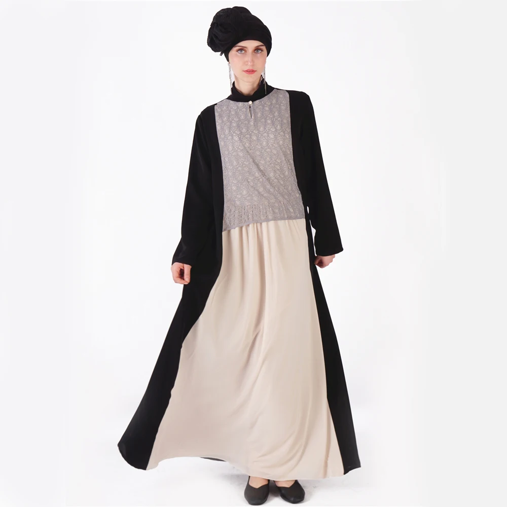 Модное платье Рамадан Abaya с нашивками кружевное для молитв Дубая мусульманская