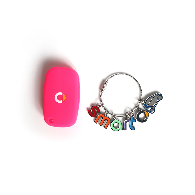 Rose Red-smart Car Key Bag Silicone protection Case For New Smart 453 Fortwo Forfour Keychain Button Key Remote Cover Styling Accessories - Название цвета: Rose Red-smart