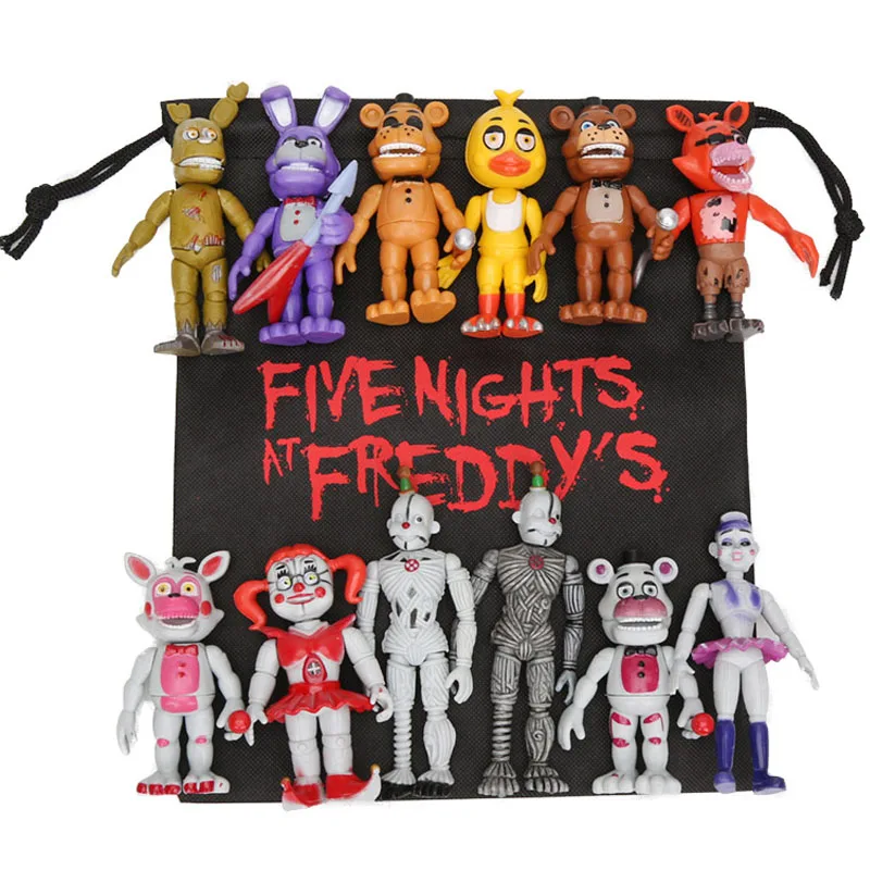 Набор из 13 фигурок FNAF из ПВХ с подарочной сумкой 10-11,5 см Five Nights At Freddy's Freddy Fazbear Foxy Dolls Toys brinqudoes