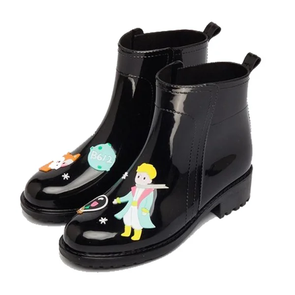 Little Price Black DRIPDROP Резиновые сапоги из ПВХ Водонепроницаемые Женские ботильоны с Аппликациями Маленького Принца и Цирковых Животных - Цвет: Little Price Black