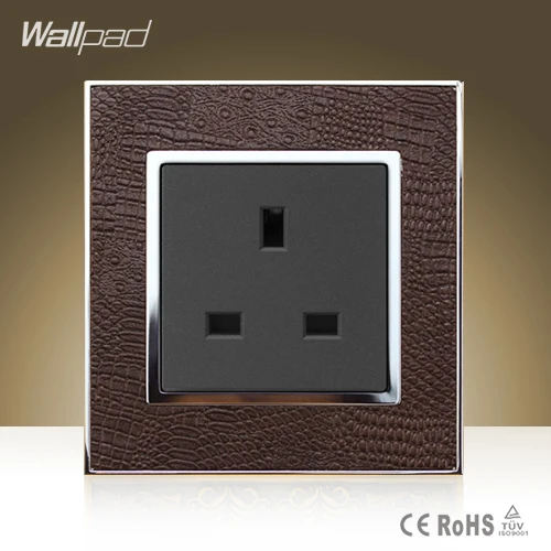Wallpad Hotel 13A UK розетка высокого класса козы Коричневая Кожаная Панель AC 110 V 250 13Amp