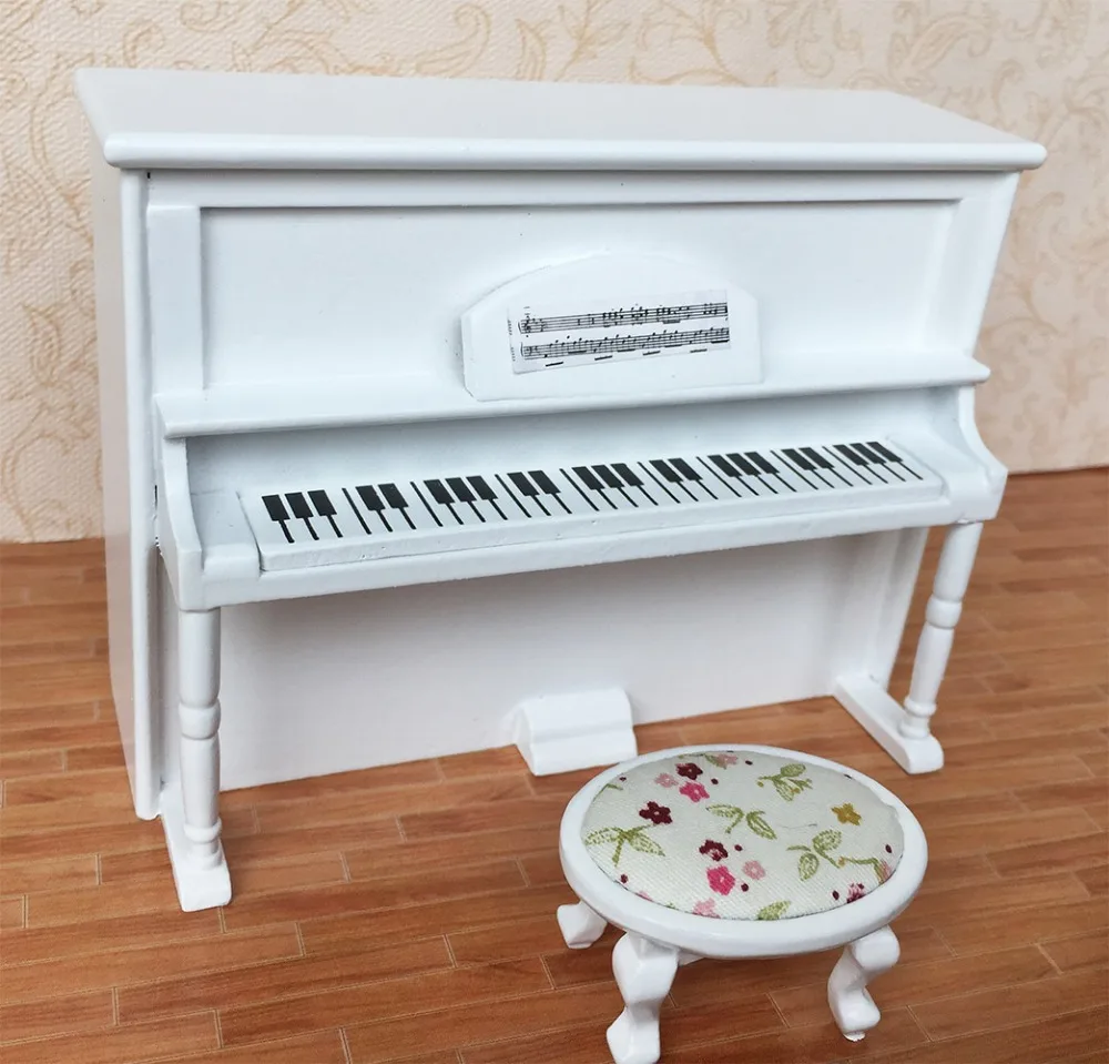 1/12 Dollhouse Миниатюрные инструмент фортепиано w/табурет черный Кукольный