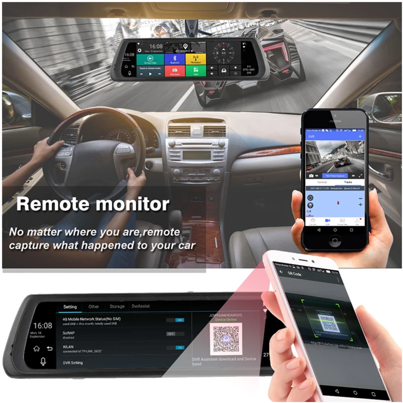 Зеркало видеорегистратор SLIVERYSEA 10 &quot Full Touch IPS 4G Android GPS Bluetooth Wi Fi ADAS с двумя