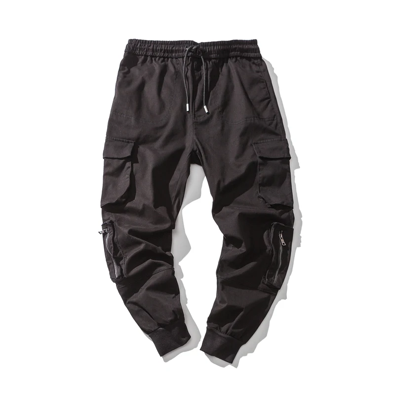 

New black hip hop punk harem pants zippers ribbons korean men slim fit elastic joggers streetwear pants Drop Shipping ABZ161